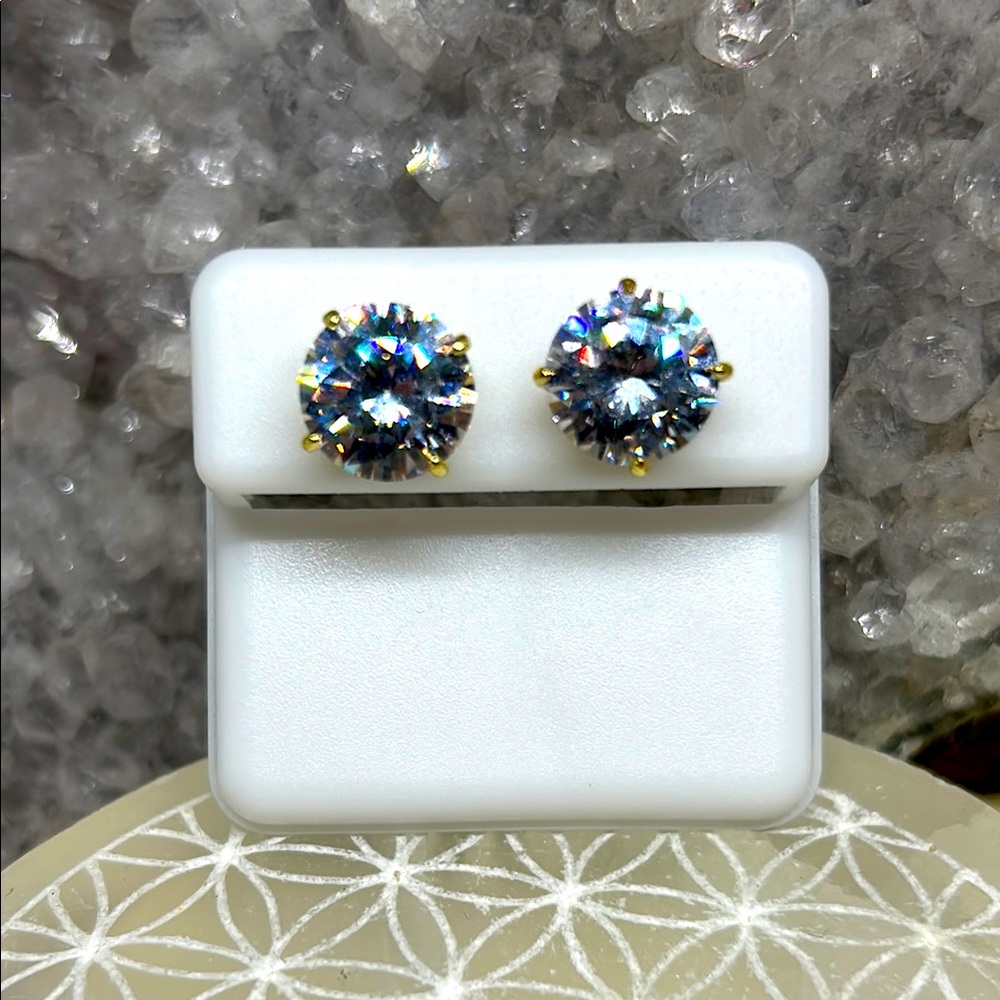 Gold Over Silver Cz Stud Earrings